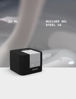BIBLIOTEKA BUILDER GEL № 16 STEEL – LIGHT GRAY-MILKY GEL FOR NAIL EXTENSIONS, 15 ML