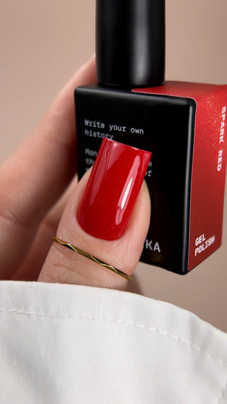 BIBLIOTEKA SPARK RED GEL POLISH – RED WITH FINE SHIMMER, 10 ML